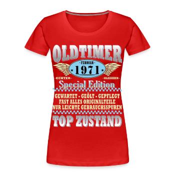 Cadeau d’anniversaire original de février 1971 - T-shirt bio Premium Femme - rouge - Devant - Mia (176cm)