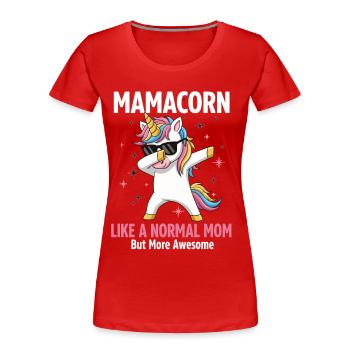 Mamacorn – La Maman Licorne Cool - T-shirt bio Premium Femme - rouge - Devant - Mia (176cm)