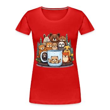Waldtiere um Becher - Frauen Premium Bio T-Shirt - Rot - Vorne - Mia (176cm)