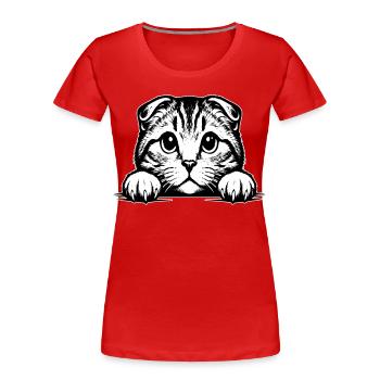 Scottish Fold-eared Cat with Paws - Women's Premium Organic T-Shirt - red - Front - Mia (176cm)