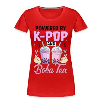 Powered By K Pop And Boba Tea - Women's Premium Organic T-Shirt - red - Front - Mia (176cm)