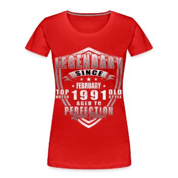 Février 1991 - Jubilé 1991 Vintage février 1991 - T-shirt bio Premium Femme - rouge - Devant - Mia (176cm)