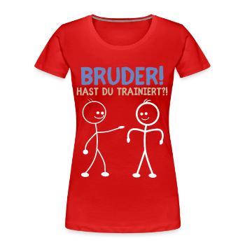 Strichmännchen HAST DU TRAINIERT LUSTIG - Frauen Premium Bio T-Shirt - Rot - Vorne - Mia (176cm)