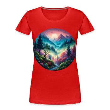 Farbige Waldlandschaft im Abendlicht gemalt Natur - Frauen Premium Bio T-Shirt - Rot - Vorne - Mia (176cm)