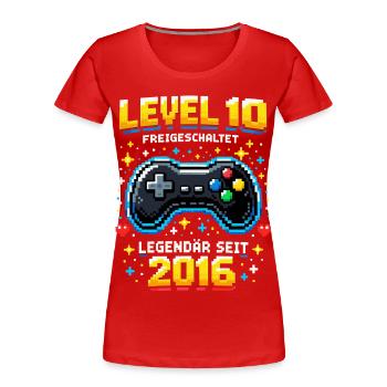 10e anniversaire 2016 Niveau 10 Jeune Joueur Drôle - T-shirt bio Premium Femme - rouge - Devant - Mia (176cm)