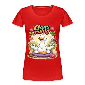 Goose Calm – Relaxation par la méditation - T-shirt bio Premium Femme - rouge - Devant - Mia (176cm)
