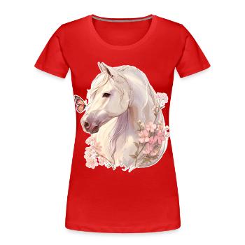 Cheval avec papillon - T-shirt bio Premium Femme - rouge - Devant - Mia (176cm)