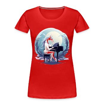 Licorne au clair de lune au piano - T-shirt bio Premium Femme - rouge - Devant - Mia (176cm)
