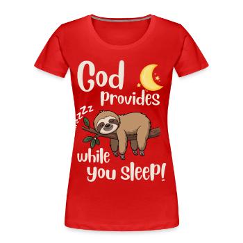 Jesus - Faultier -  God provides - christian-faith - Frauen Premium Bio T-Shirt - Rot - Vorne - Mia (176cm)