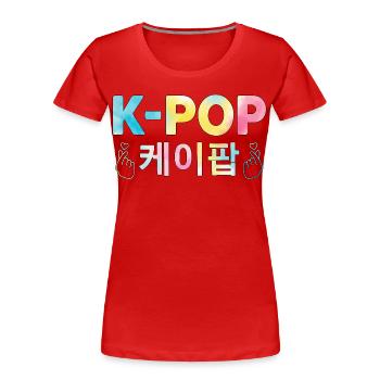K Pop Korean Hangul Finger Heart - Women's Premium Organic T-Shirt - red - Front - Mia (176cm)
