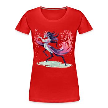 Danse de la Licorne en Fleurs - T-shirt bio Premium Femme - rouge - Devant - Mia (176cm)