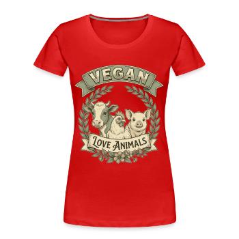 Vegan Love Animals – Design rétro d’amour animal - T-shirt bio Premium Femme - rouge - Devant - Mia (176cm)