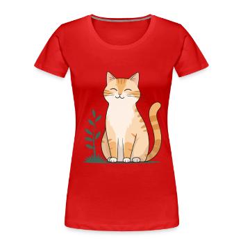 Chat Orange Joyeux en Vert - T-shirt bio Premium Femme - rouge - Devant - Mia (176cm)