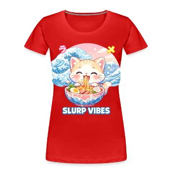 Slurp Kawaii Katze Ramen Nudeln Anime Katze - Frauen Premium Bio T-Shirt - Rot - Vorne - Mia (176cm)