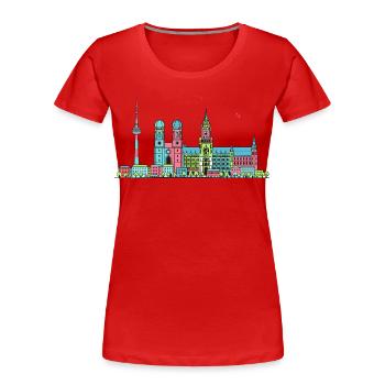 Münchner Stadtskyline Marienplatz Moderne Linienkunst - Frauen Premium Bio T-Shirt - Rot - Vorne - Mia (176cm)