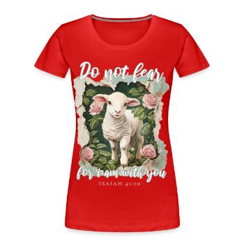 Lamm Christlich Bibelvers - Frauen Premium Bio T-Shirt - Rot - Vorne - Mia (176cm)