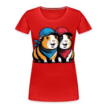 Süße Meerschweinchen Freunde – Lustiges Tiermotiv - Frauen Premium Bio T-Shirt - Rot - Vorne - Mia (176cm)