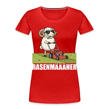 Moutons drôles tondant pelouse - Jardinier tondeur à pelouse - T-shirt bio Premium Femme - rouge - Devant - Mia (176cm)