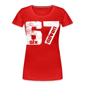 67 Six Seven - Frauen Premium Bio T-Shirt - Rot - Vorne - Mia (176cm)