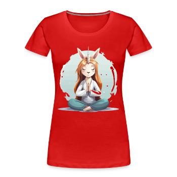 Unicorn Yogi Meditation - Women's Premium Organic T-Shirt - red - Front - Mia (176cm)