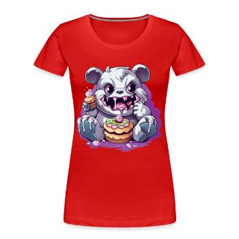Cute panda monster with candy - Women's Premium Organic T-Shirt - red - Front - Mia (176cm)