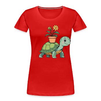 Petite tortue avec pot - T-shirt bio Premium Femme - rouge - Devant - Mia (176cm)