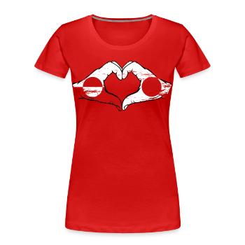 Drapeau du Groenland-Japon Mains en forme de cœur utilisé - T-shirt bio Premium Femme - rouge - Devant - Mia (176cm)