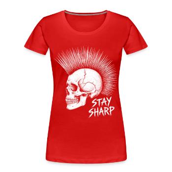 Stay Sharp Punk Skull – Conception du Crâne Iroquois - T-shirt bio Premium Femme - rouge - Devant - Mia (176cm)