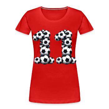 11 Fussball - Frauen Premium Bio T-Shirt - Rot - Vorne - Mia (176cm)