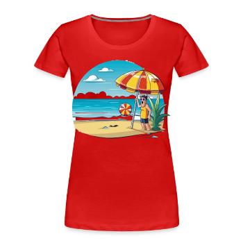 Beach vacation cartoon with umbrella - Women's Premium Organic T-Shirt - red - Front - Mia (176cm)