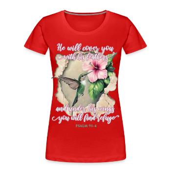 Bibelvers Christlich Kolibri - Frauen Premium Bio T-Shirt - Rot - Vorne - Mia (176cm)
