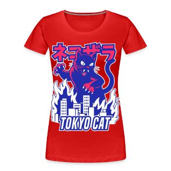 Chat monstre rétro - T-shirt bio Premium Femme - rouge - Devant - Mia (176cm)