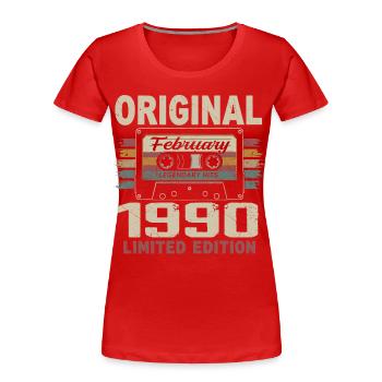 Février 1990, Cadeau d'Anniversaire février 1990 - T-shirt bio Premium Femme - rouge - Devant - Mia (176cm)