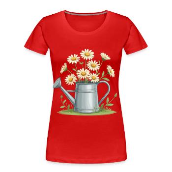 Gänseblümchen in der Gießkanne - Frauen Premium Bio T-Shirt - Rot - Vorne - Mia (176cm)