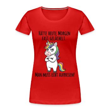 Fast gelächelt – Grummeliges Einhorn Morgenmuffel - T-shirt bio Premium Femme - rouge - Devant - Mia (176cm)