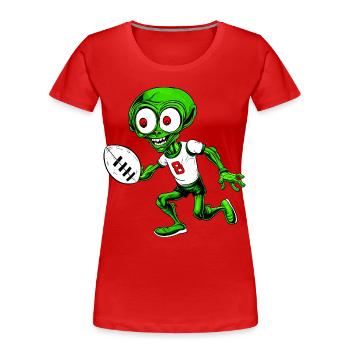 Rugby Player Alien - Women's Premium Organic T-Shirt - red - Front - Mia (176cm)