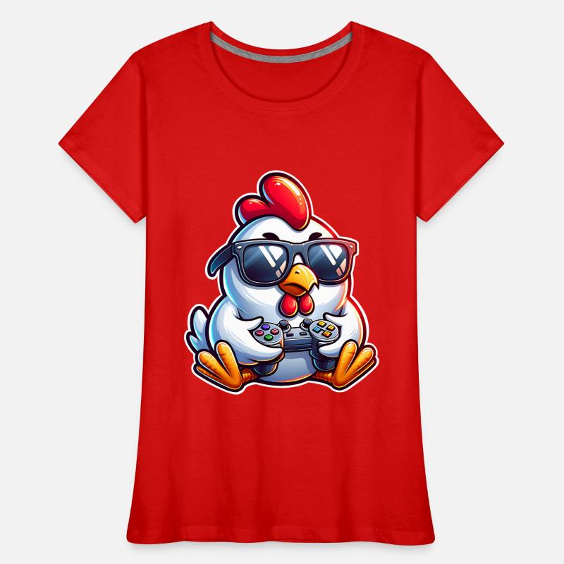 Gamer Huhn mit Controller Frauen Premium Bio T-Shirt