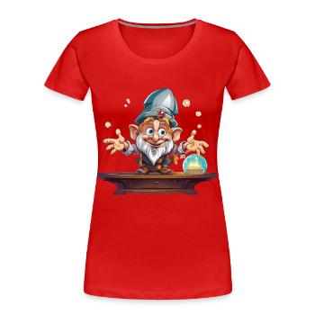 Magicien gnome avec boule de cristal - T-shirt bio Premium Femme - rouge - Devant - Mia (176cm)