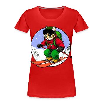 Skifahrer Katze Freeride - Frauen Premium Bio T-Shirt - Rot - Vorne - Mia (176cm)