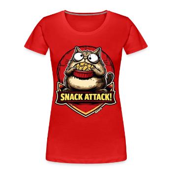 Snack attack cat with popcorn - Women's Premium Organic T-Shirt - red - Front - Mia (176cm)