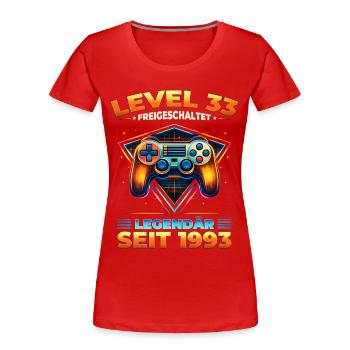 33. Geburtstag Gamer Shirt Level 33 Jahrgang 1993 - Frauen Premium Bio T-Shirt - Rot - Vorne - Mia (176cm)