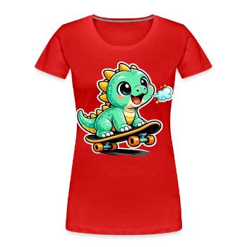 Green Dino Skateboard Hero - Women's Premium Organic T-Shirt - red - Front - Mia (176cm)