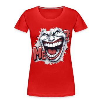Verrücktes lachendes weißes Gesicht im Comic-Stil - Frauen Premium Bio T-Shirt - Rot - Vorne - Mia (176cm)