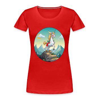 Unicorn on mountain top - Women's Premium Organic T-Shirt - red - Front - Mia (176cm)