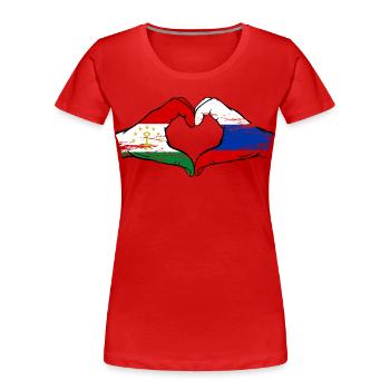 Drapeau du Tadjikistan Russie Mains en forme de cœur utilisé - T-shirt bio Premium Femme - rouge - Devant - Mia (176cm)