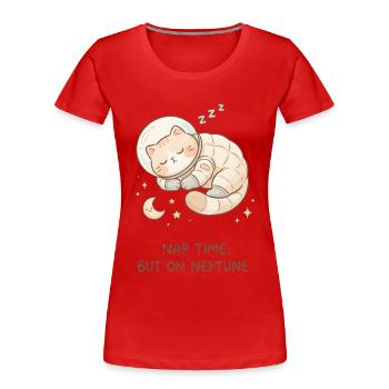 Nickerchen Neptun | Süße Space Katze - Frauen Premium Bio T-Shirt - Rot - Vorne - Mia (176cm)