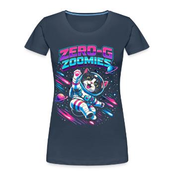 Null-G Zoomies | Astro Cat Space Humor - Women's Premium Organic T-Shirt - navy - Front - Mia (176cm)
