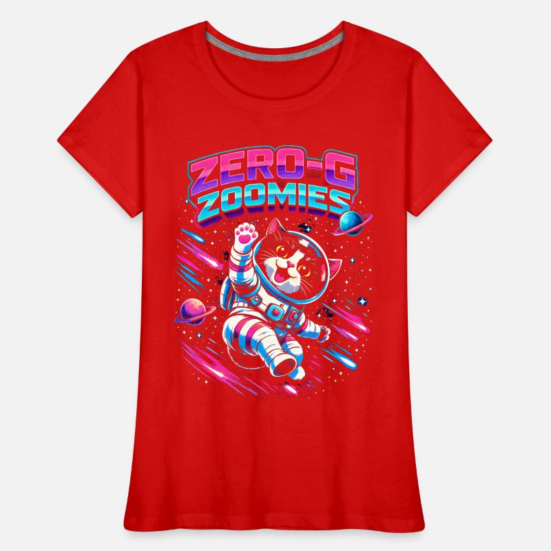 Null-G Zoomies | Humour spatial Astro Cat T-shirt bio Premium Femme