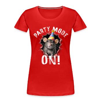 Mode fête : activé ! – Illustration drôle de souris de fête - T-shirt bio Premium Femme - rouge - Devant - Mia (176cm)