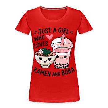 La fille adore les ramen et le boba - T-shirt bio Premium Femme - rouge - Devant - Mia (176cm)